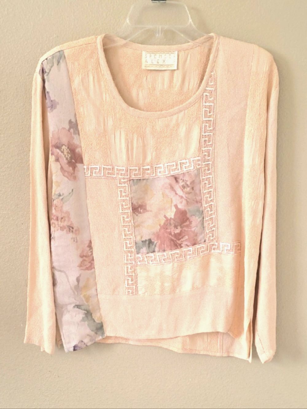 Spencer Alexis Vintage Pink Mixed Media Floral Blouse - Size 4